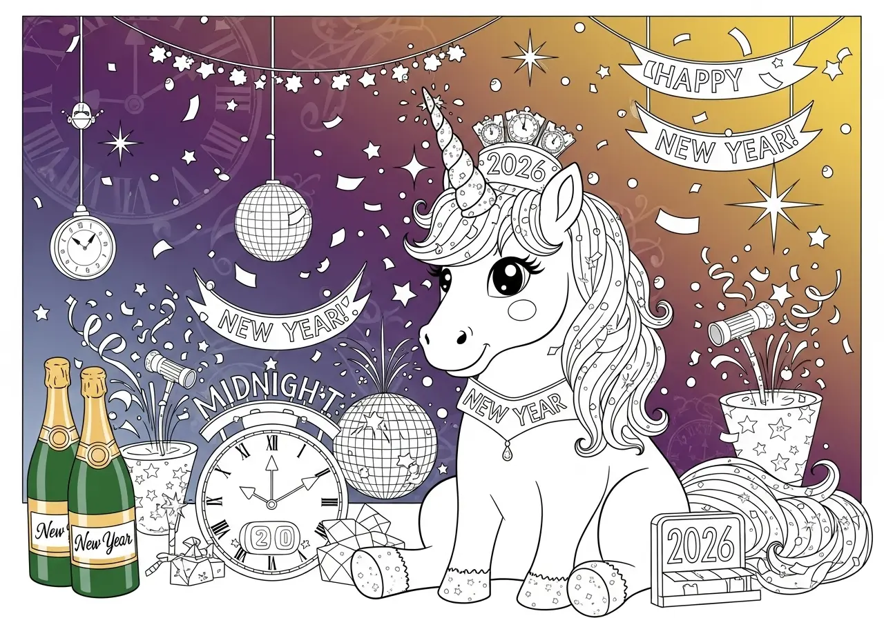 New Year'S Eve Unicorn Coloring Pages (Free PDF Printables) - Ink Unicorn