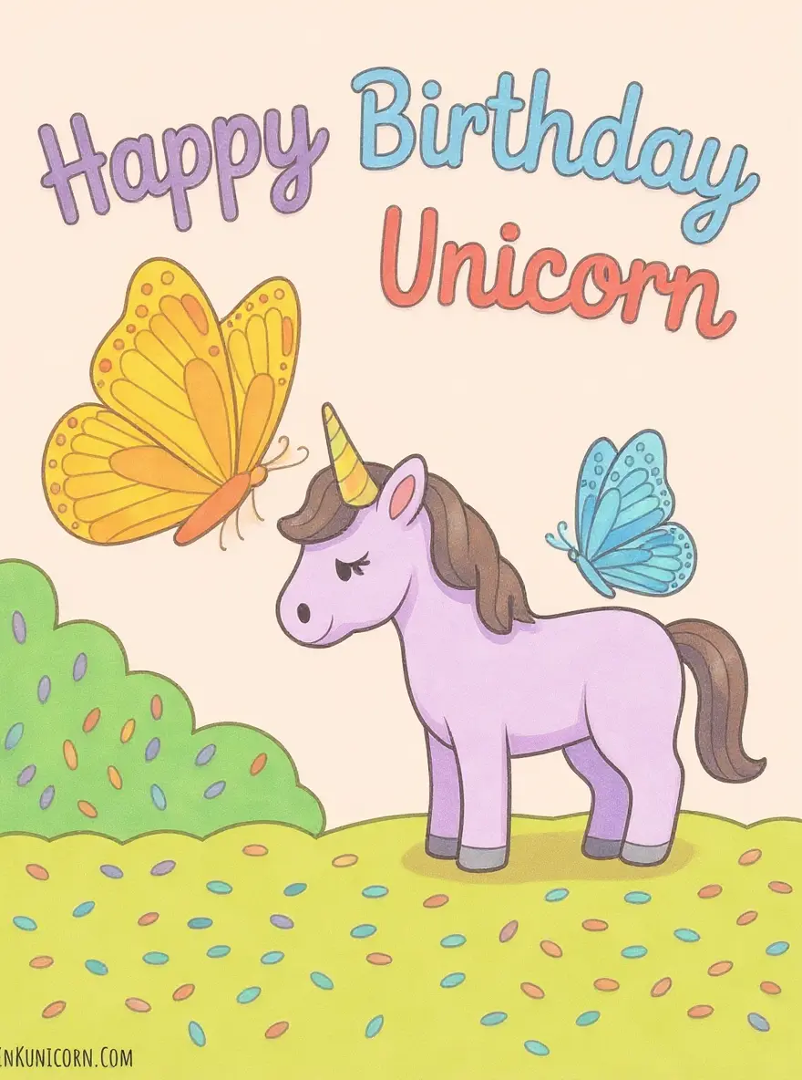 Unicorn With Butterfly Birthday Scene