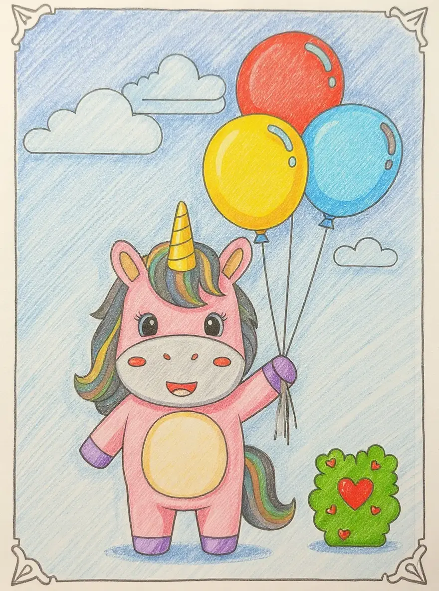Unicorn With Rainbow Balloons