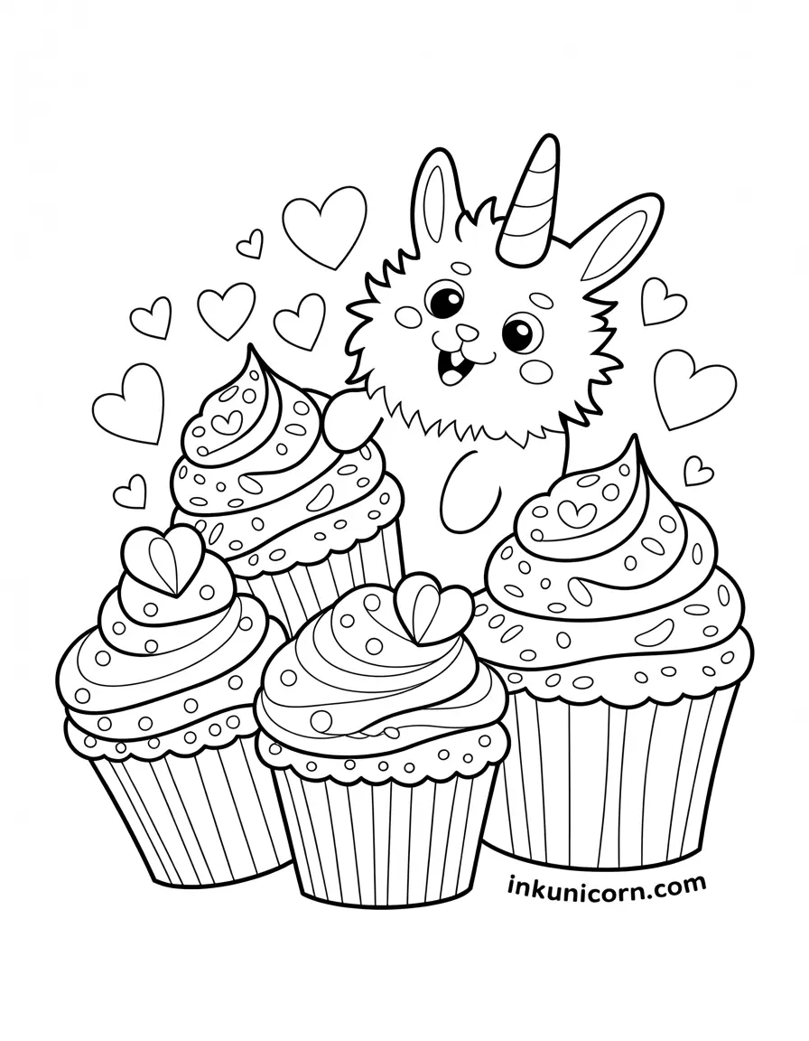 Bunny Unicorn Surrounded by Cupcakes