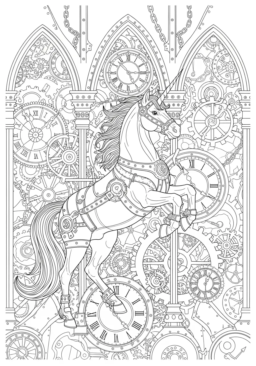 Steampunk Unicorn Coloring Pages (Free PDF Printables) - Ink Unicorn
