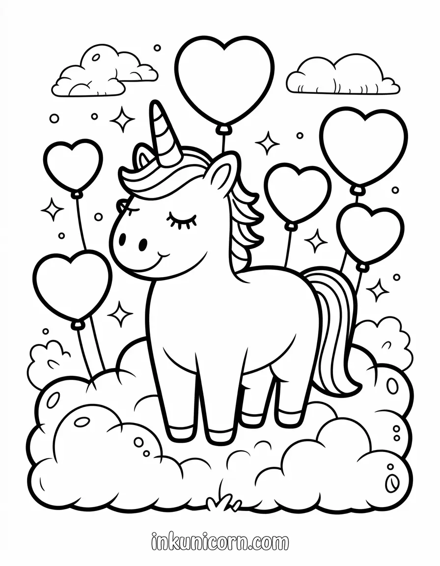 Cloud Unicorn Surrounded By Hearts