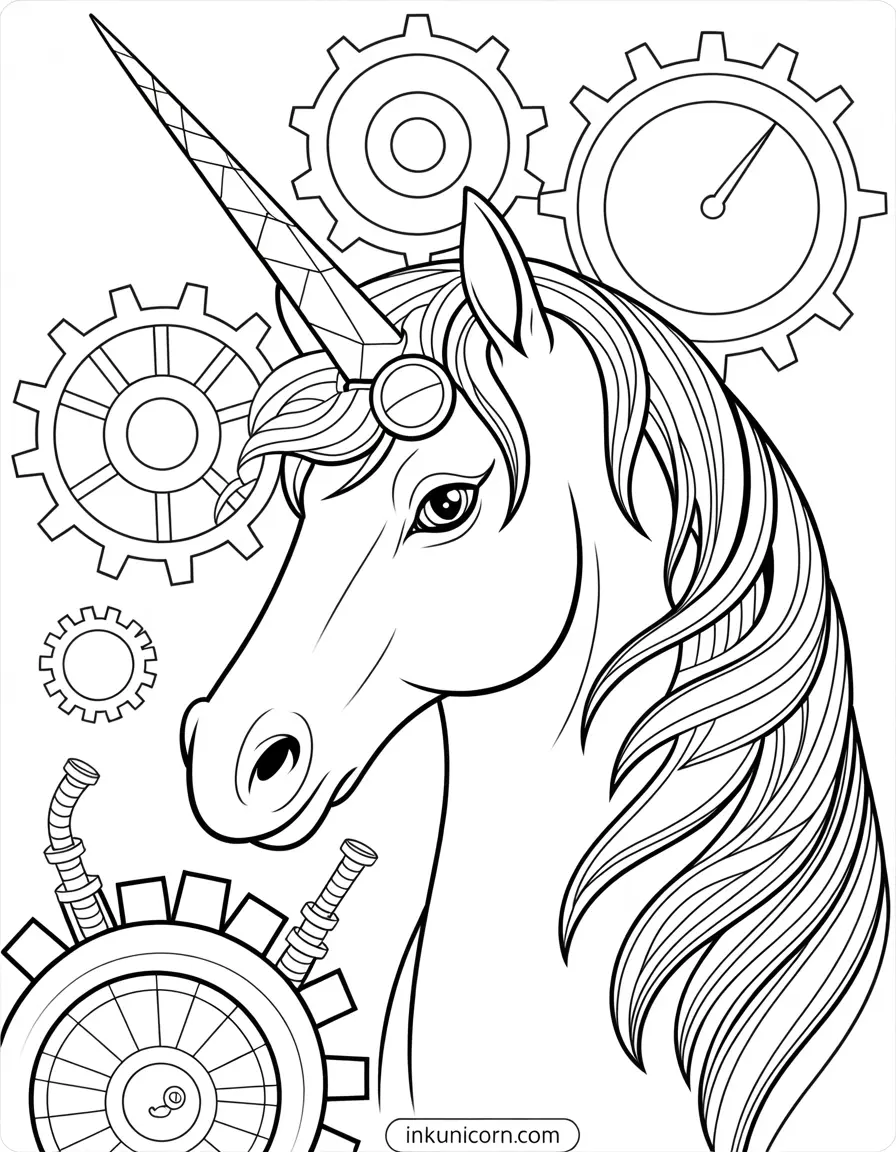 Steampunk Unicorn Coloring Pages (Free PDF Printables) - Ink Unicorn