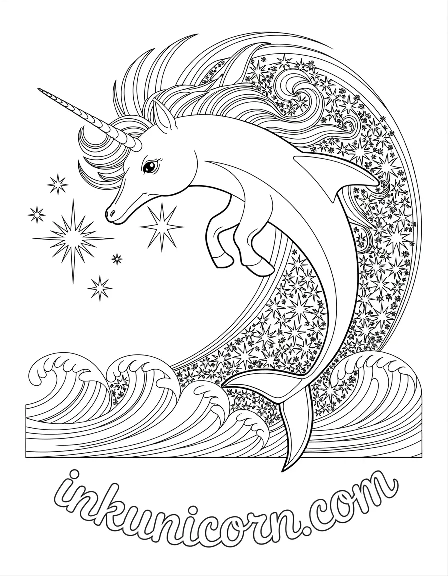 Dolphin Unicorn Coloring Pages (Free PDF Printables) - Ink Unicorn