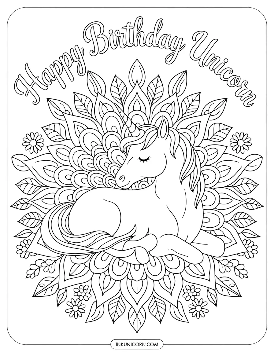Magical Birthday Unicorn With Flower Mandala