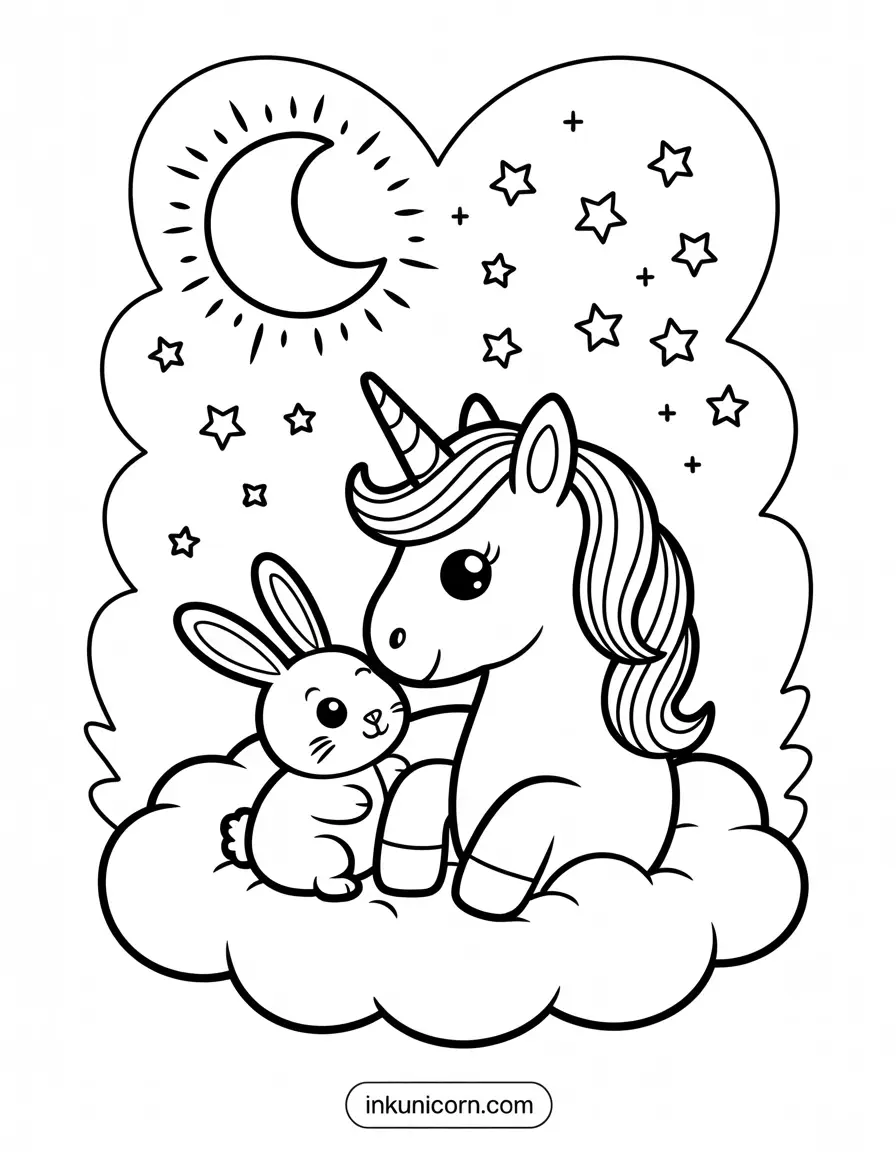 Moon Unicorn and Bunny Friend