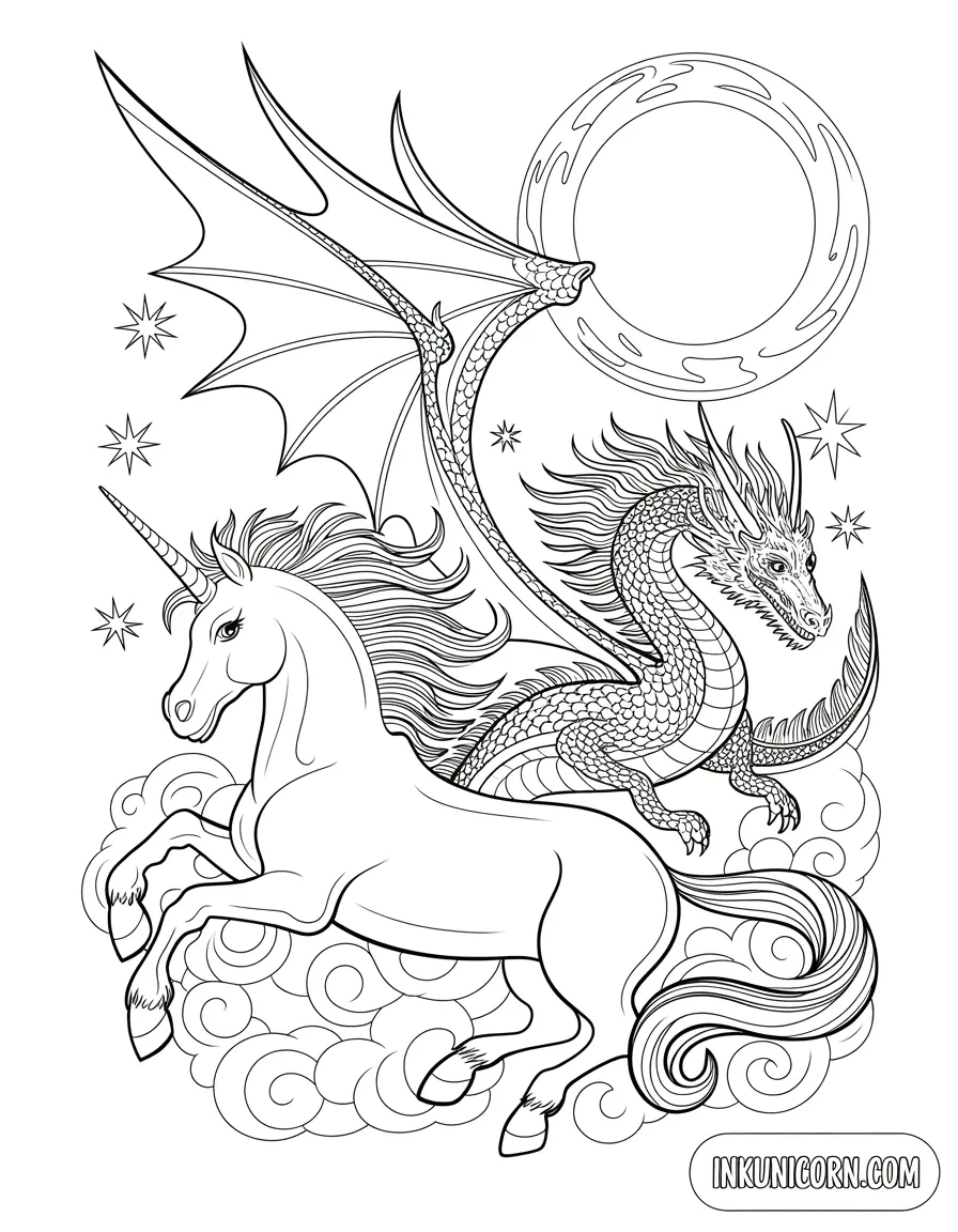 Dragon Unicorn Coloring Pages (Free PDF Printables) - Ink Unicorn