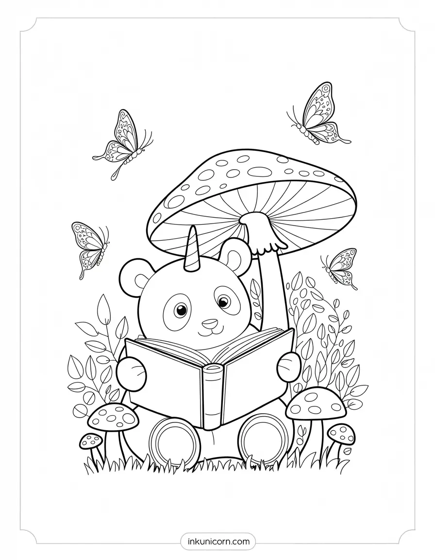 Panda Unicorn Reading a Book