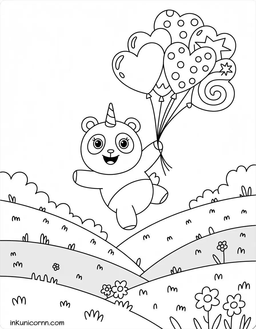 Panda Unicorn with Balloons