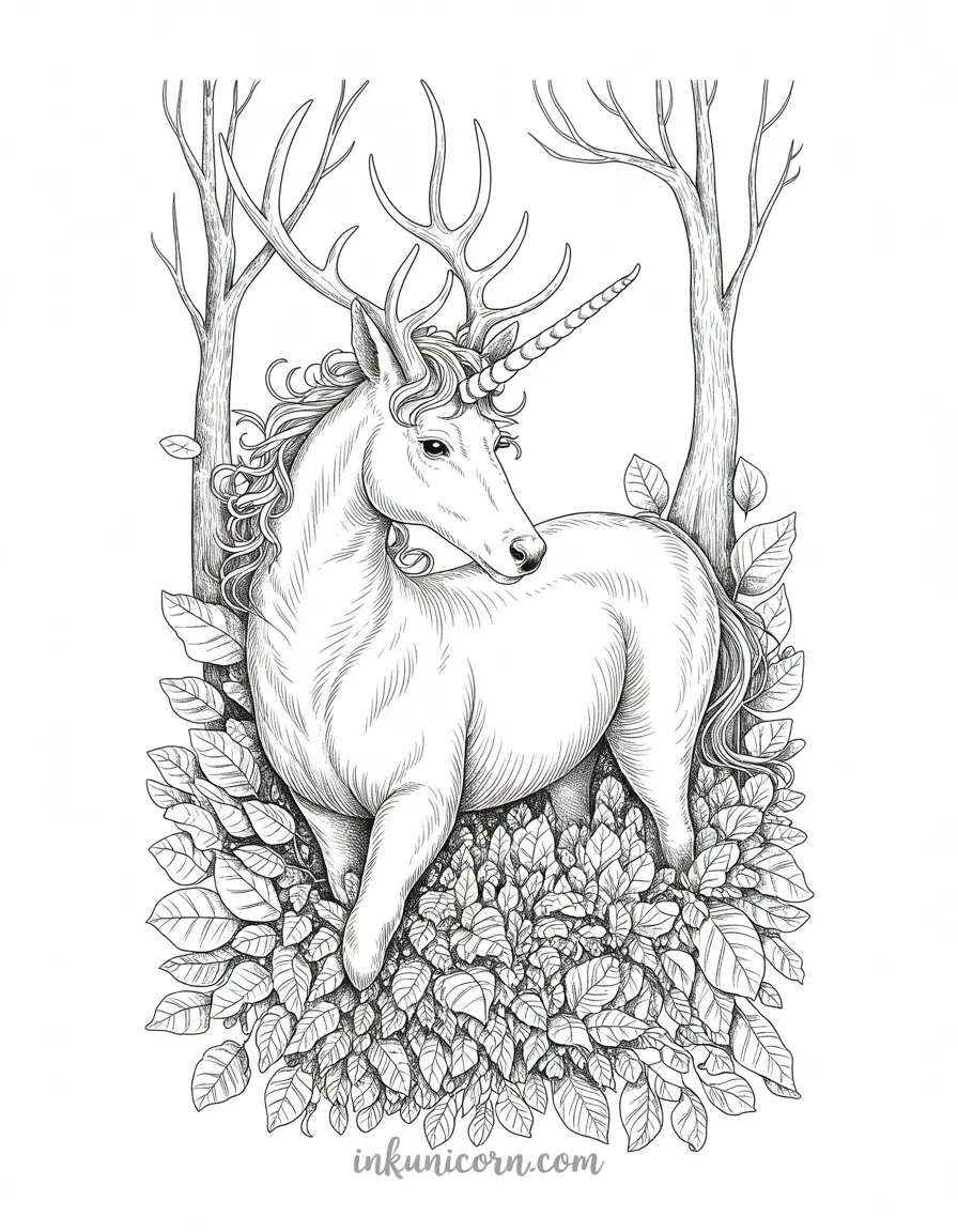 Realistic Deer Unicorn In Autumn Woods