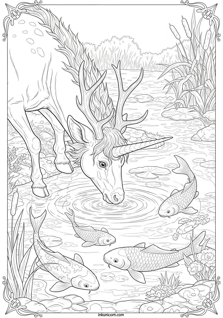Realistic Qilin Unicorn with Koi Fish