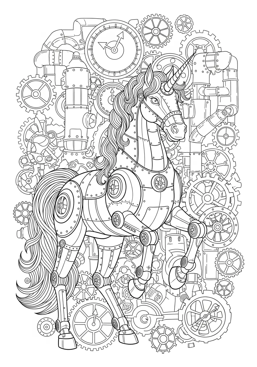 Steampunk Unicorn Coloring Pages (Free PDF Printables) - Ink Unicorn