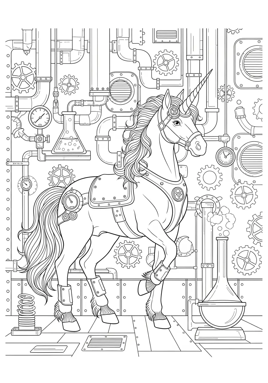 Steampunk Unicorn Coloring Pages (Free PDF Printables) - Ink Unicorn