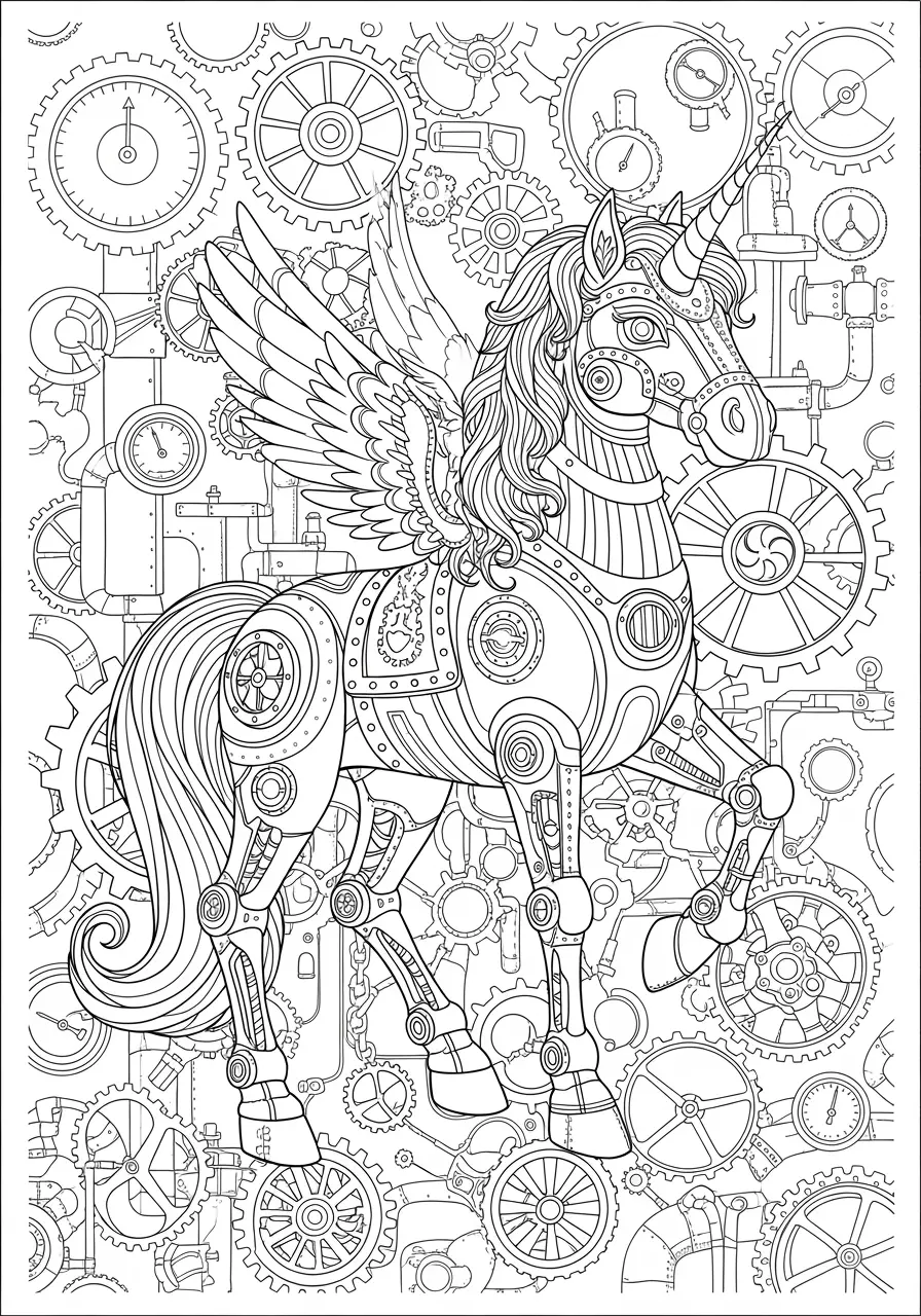Steampunk Unicorn Coloring Pages (Free PDF Printables) - Ink Unicorn