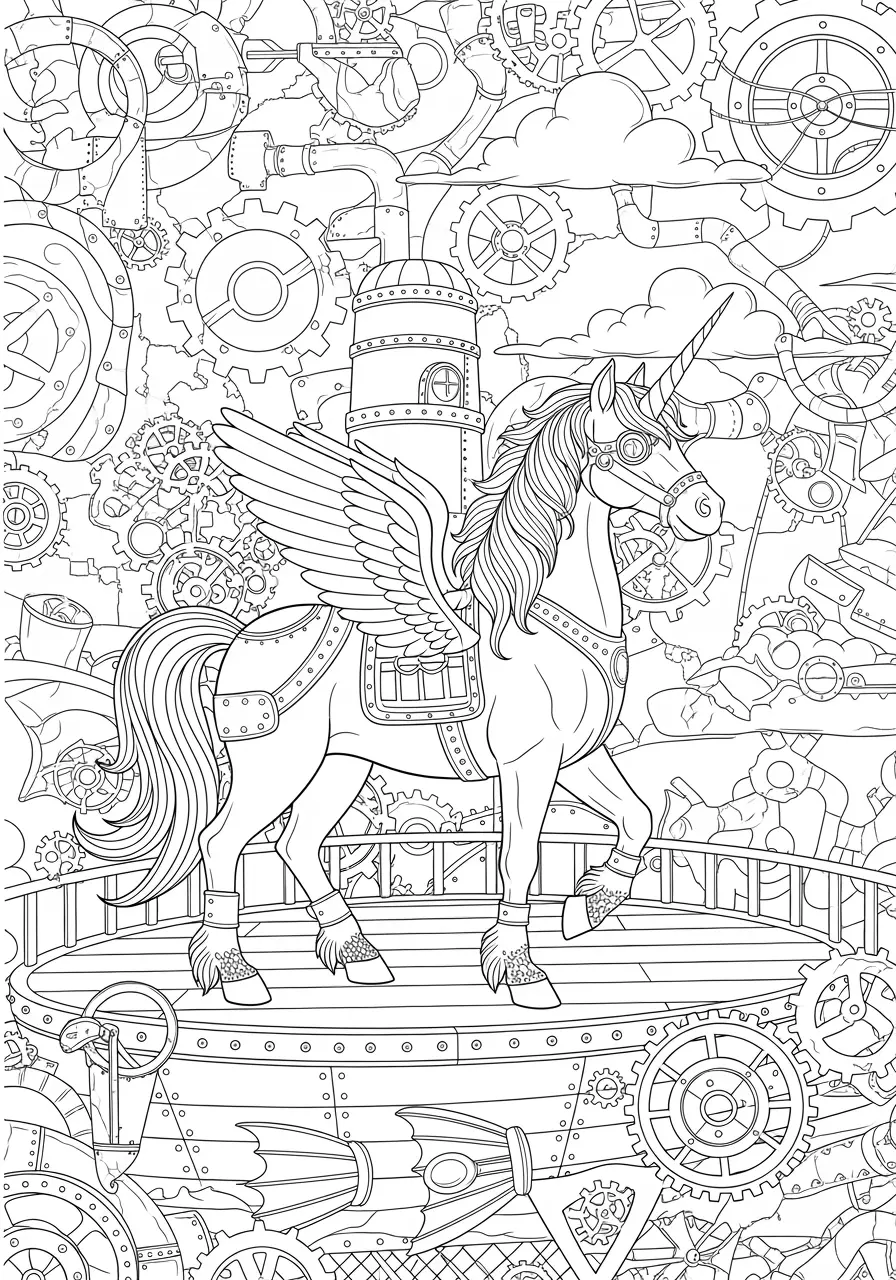 Steampunk Unicorn Coloring Pages (Free PDF Printables) - Ink Unicorn