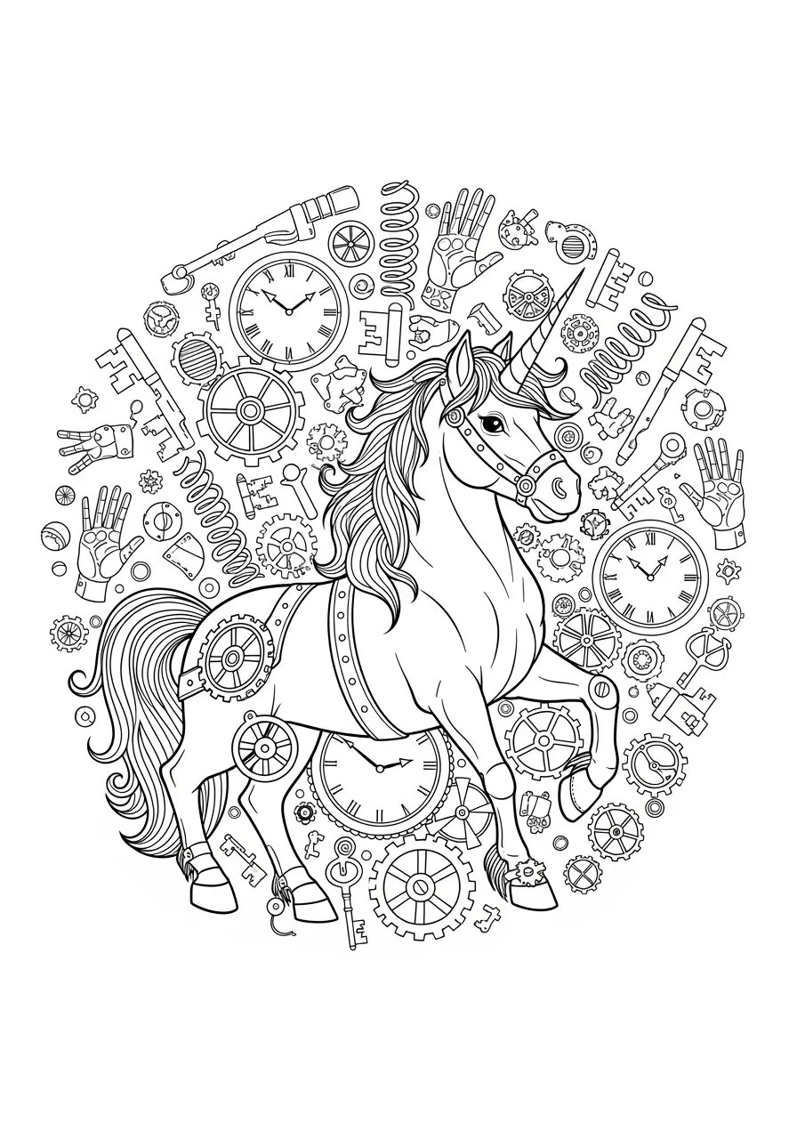 Steampunk Unicorn Coloring Pages (Free PDF Printables) - Ink Unicorn
