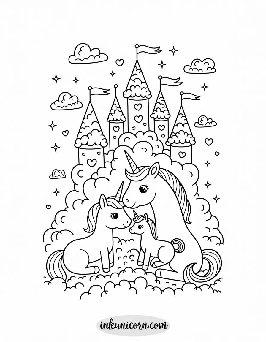 Unicorn Family In Cloud Castle