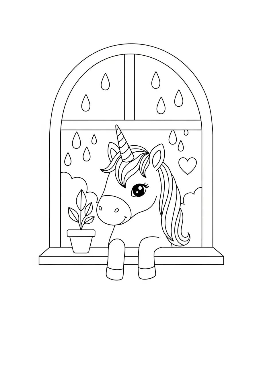 Unicorn In Rainy Window