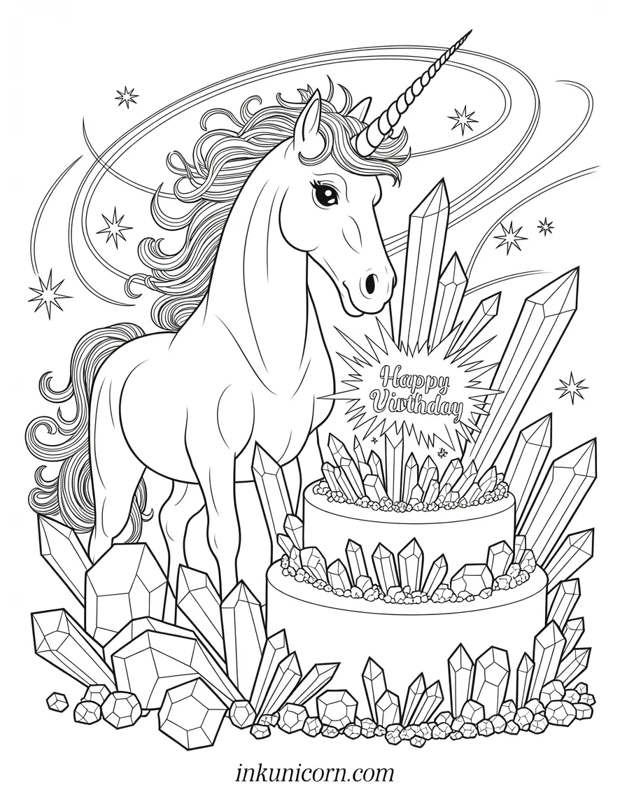 Unicorn With Crystal Birthday Cake